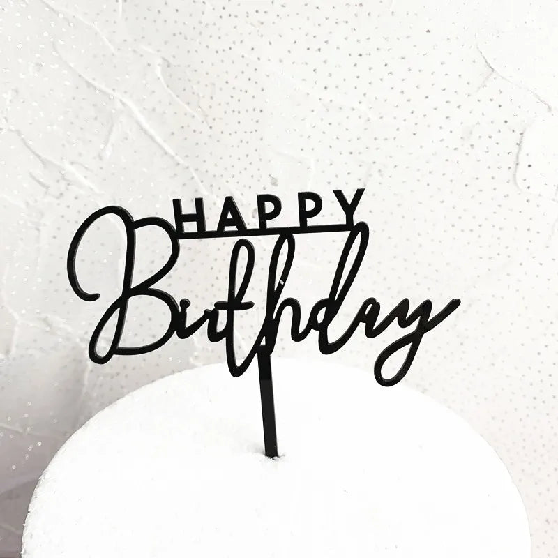 Concise White Birthday Cake Topper golden Acrylic happy birthday Cupcake Toppers Family birthday party Cake flag Dessert Decor