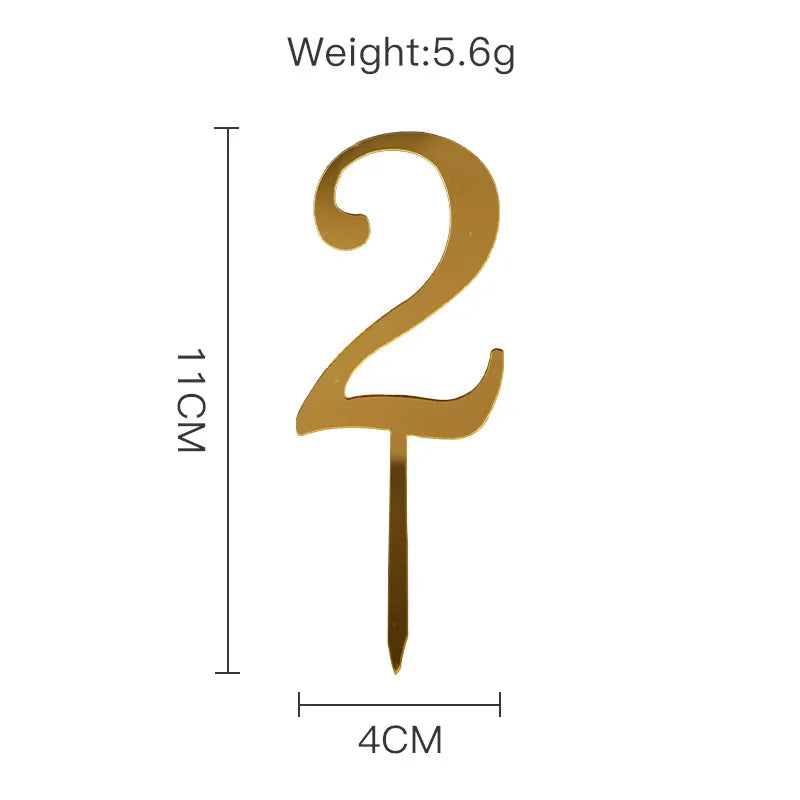 New 0-9 Number Happy Birthday Cake Topper Golden Acrylic Wedding Cake Topper Adorn For Kids Birthday Party Holiday Cake Supplies