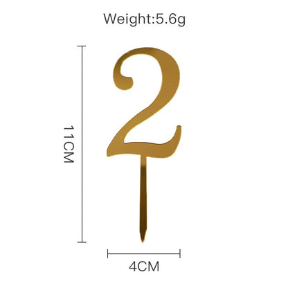 New 0-9 Number Happy Birthday Cake Topper Golden Acrylic Wedding Cake Topper Adorn For Kids Birthday Party Holiday Cake Supplies