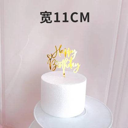 Ins Golden Happy Birthday Cake Topper Black Acrylic Birthday Party Cake Topper Cake for Baby Shower Dessert Decoration Gift Flag