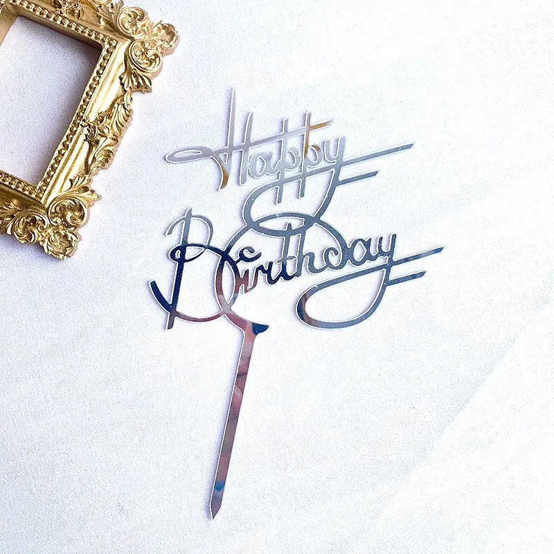 Ins Golden Happy Birthday Cake Topper Black Acrylic Birthday Party Cake Topper Cake for Baby Shower Dessert Decoration Gift Flag