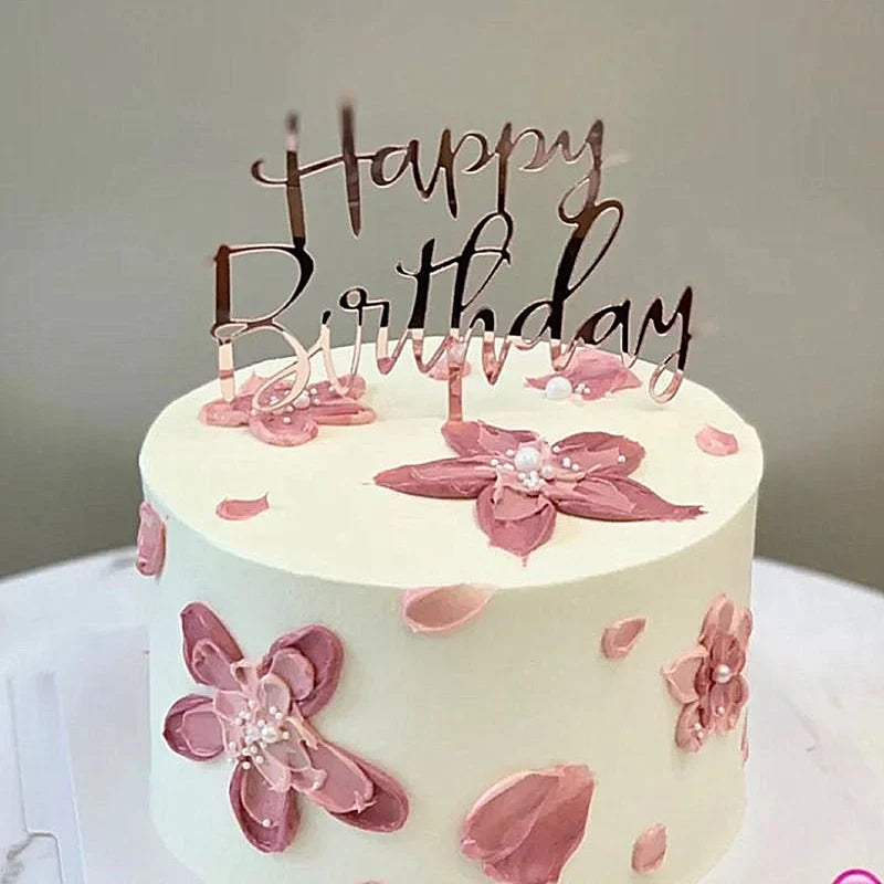 Gold Silver Happy Birthday Cake Toppers Acrylic Classic Birthday Cupcake Topper Dessert Decoration For Baby Shower Cake Supplies
