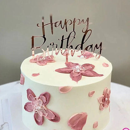 Gold Silver Happy Birthday Cake Toppers Acrylic Classic Birthday Cupcake Topper Dessert Decoration For Baby Shower Cake Supplies