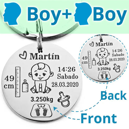 Lovely Personalized Baby Boys Girls Keychain  Name Birth Weight Height For Newborn Commemorate New Mom Dad Gift Keyring P026_C