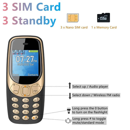 SERVO Q3308 PRO 3 SIM Card 3 Standby Mini Mobile Phone Bluetooth Dial Speed Dial Magic Voice FM Radio Call Recording Cellphone