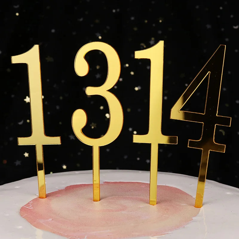 New 0-9 Number Happy Birthday Cake Topper Golden Acrylic Wedding Cake Topper Adorn For Kids Birthday Party Holiday Cake Supplies