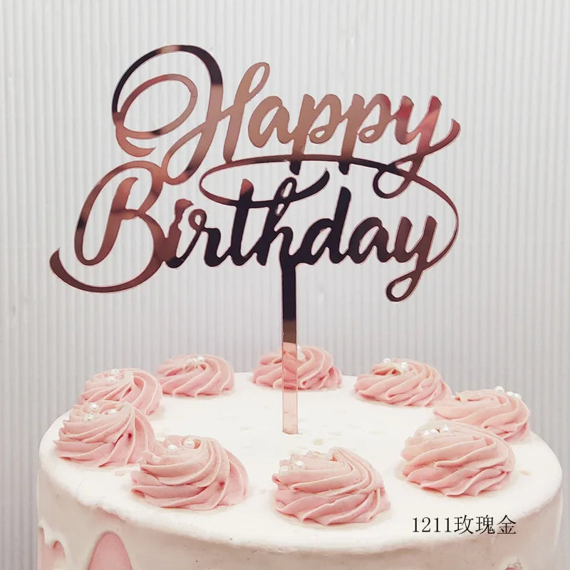 Acrylic Happy Birthday Cake Topper Concise gold Birthday Party Cake Toppers for Kids holiday gift dessert Decoration Baby Shower