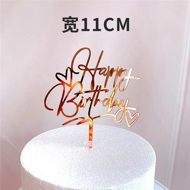 New Happy Birthday Cake Topper Red gold silver Acrylic Birthday theme party cake toppers decoration For Kids birthday cakes gift