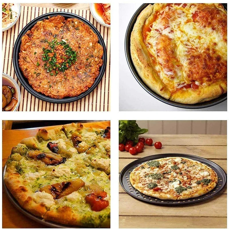 Nonstick Carbon Steel Pizza Crisper Trays Pizza Baking Pan Mold with Holes Round Deep Dish Plate