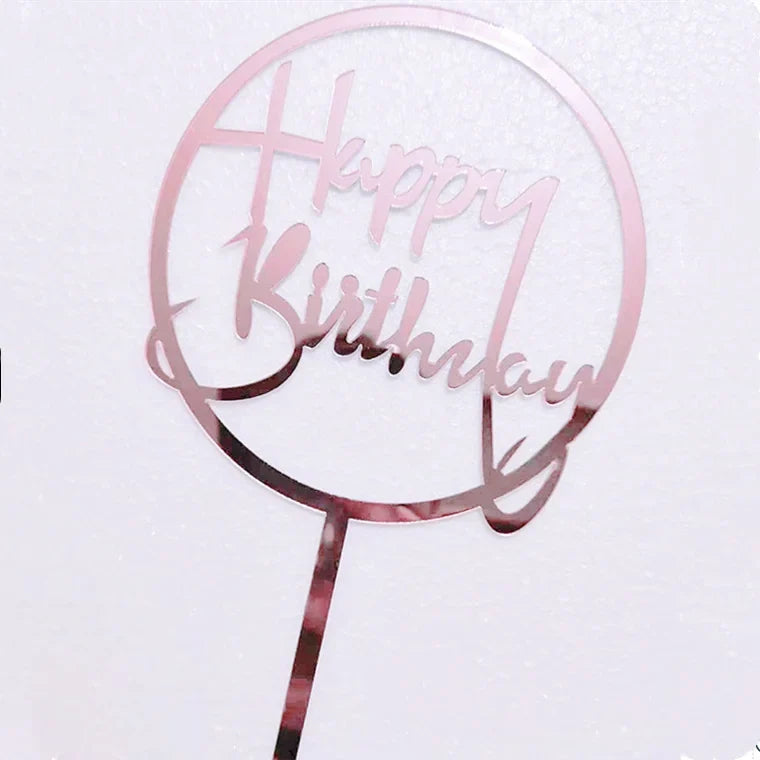 Gold Silver Happy Birthday Cake Toppers Acrylic Classic Birthday Cupcake Topper Dessert Decoration For Baby Shower Cake Supplies