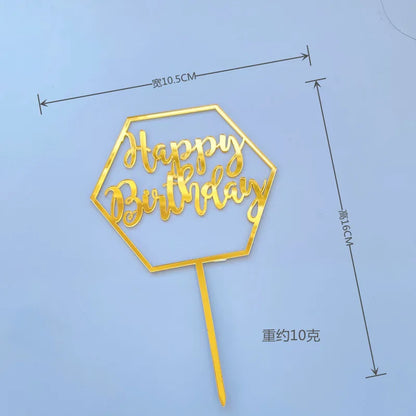 Acrylic Happy Birthday Cake Topper Concise gold Birthday Party Cake Toppers for Kids holiday gift dessert Decoration Baby Shower