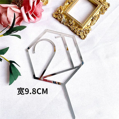 Numbers18-60 Happy Birthday Cake Topper Gold Silver Hexagonal Acrylic Anniversary Party Cupcake Topper Cakes Dessert Decoration