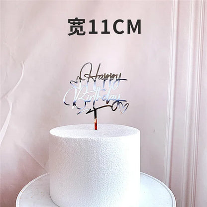 Ins Golden Happy Birthday Cake Topper Black Acrylic Birthday Party Cake Topper Cake for Baby Shower Dessert Decoration Gift Flag