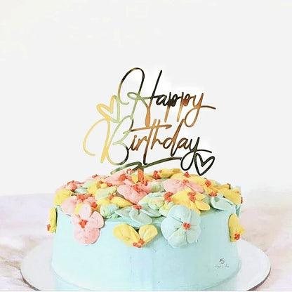 Gold Silver Happy Birthday Cake Toppers Acrylic Classic Birthday Cupcake Topper Dessert Decoration For Baby Shower Cake Supplies