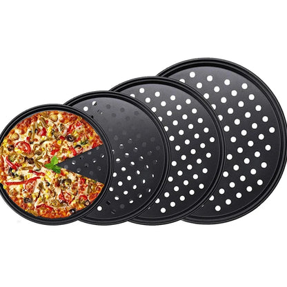 Nonstick Carbon Steel Pizza Crisper Trays Pizza Baking Pan Mold with Holes Round Deep Dish Plate