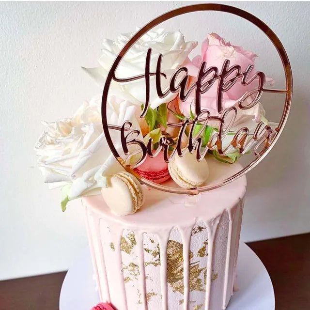 Gold Silver Happy Birthday Cake Toppers Acrylic Classic Birthday Cupcake Topper Dessert Decoration For Baby Shower Cake Supplies