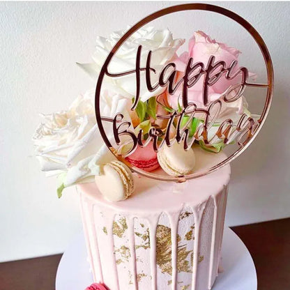 Gold Silver Happy Birthday Cake Toppers Acrylic Classic Birthday Cupcake Topper Dessert Decoration For Baby Shower Cake Supplies
