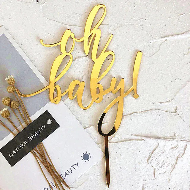 New Acrylic One Cake Topper Rose gold Birthday Party Cupcake Toppers Wedding anniversary Baby 1st birthday Cake Flag Decorations