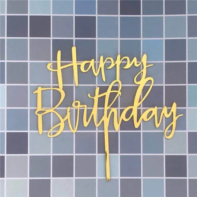 Gold Silver Happy Birthday Cake Toppers Acrylic Classic Birthday Cupcake Topper Dessert Decoration For Baby Shower Cake Supplies