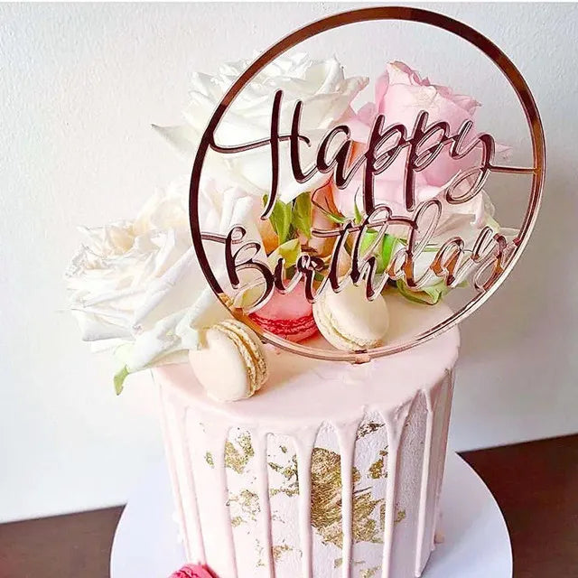 Ins Golden Happy Birthday Cake Topper Black Acrylic Birthday Party Cake Topper Cake for Baby Shower Dessert Decoration Gift Flag
