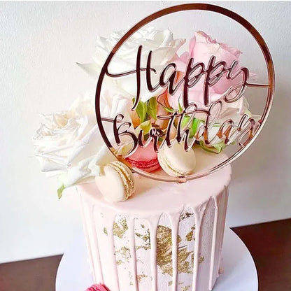Ins Golden Happy Birthday Cake Topper Black Acrylic Birthday Party Cake Topper Cake for Baby Shower Dessert Decoration Gift Flag