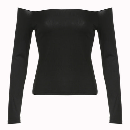 Ins Style Simple Solid Color Off-neck Shoulder-baring Bottoming T-shirt