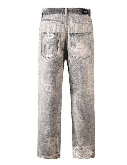 Men's White Gray Wash Cat Whisker Jeans