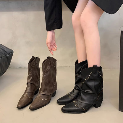 Retro V Cut Pointed Toe Pantyhose Boots