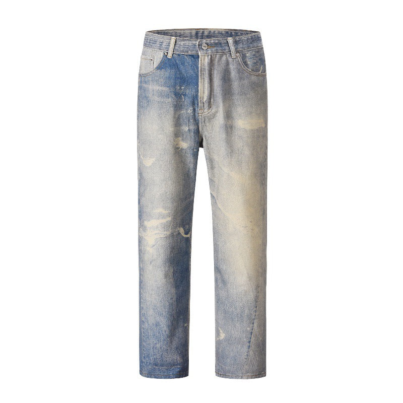 Digital Printed Gray White Washed Distressed Jeans