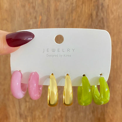 Retro Geometric Resin Earrings Combo