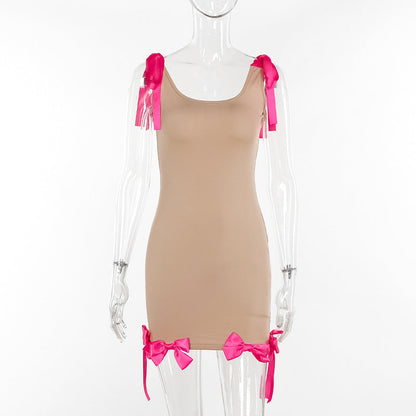Women's Minimalist And Versatile Bow And Strap Short Skirt