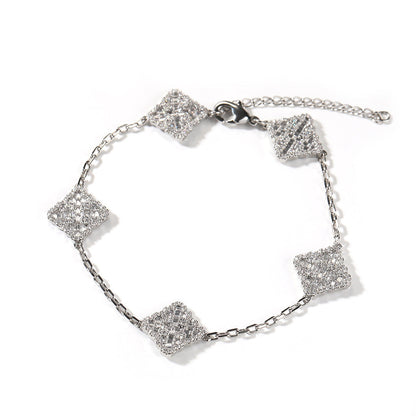Four-Leaf Clover Copper Diamond Bracelet