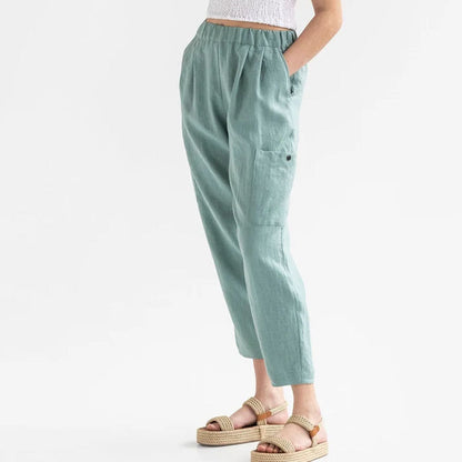 Loose High Waist Cotton And Linen Casual Pocket Casual Pants Women