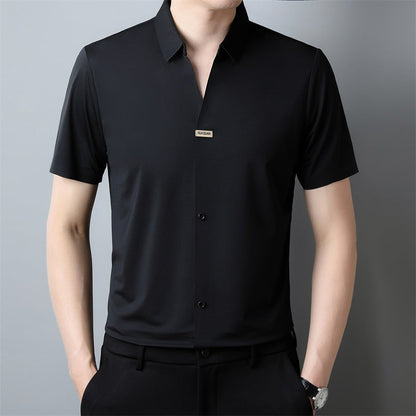 Thin Business Casual Men's Draping Summer Ice Silk Short Sleeve Shirt