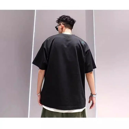 Men's Cotton Embroidery Loose Pullover Short Sleeve