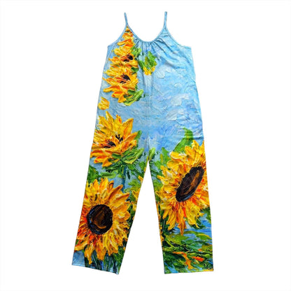 Spring And Summer Bohemian Style Sunflower Print Pleated Suspenders
