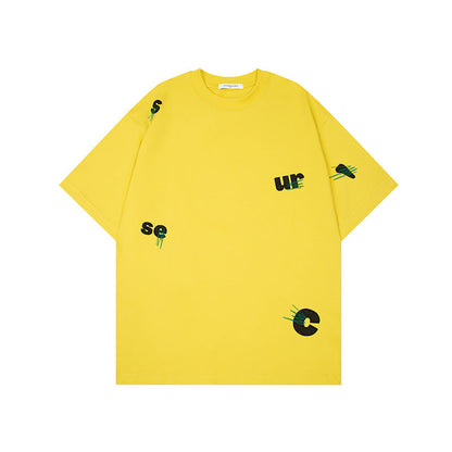 Men's Cotton Embroidery Loose Pullover Short Sleeve