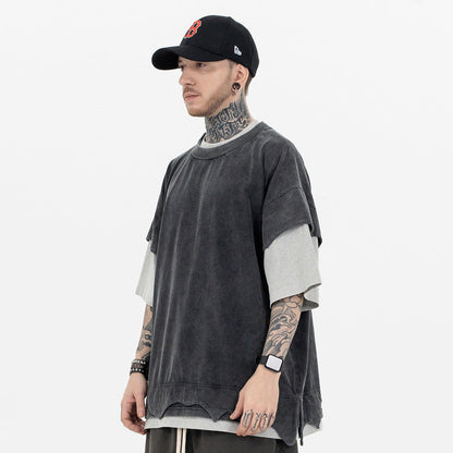 Distressed Patchwork Color Block Tee