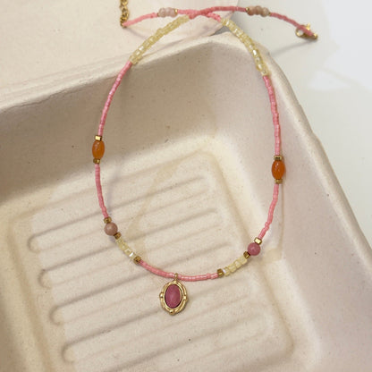 Natural Rose Stone Princess Beaded Sweater Chain