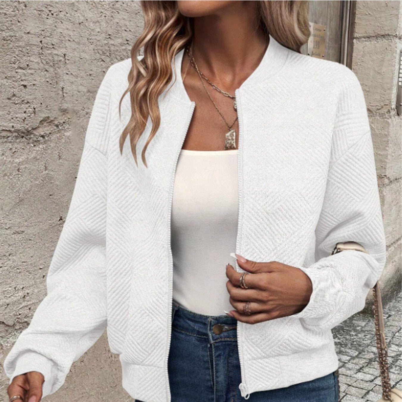 Women's Long Sleeve Knitted Cardigan Zipper Decoration