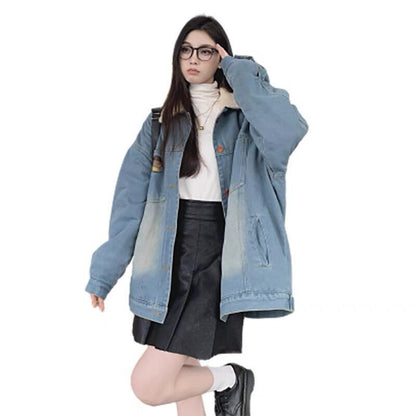 Women's Retro Color Block Denim Cardigan Jacket
