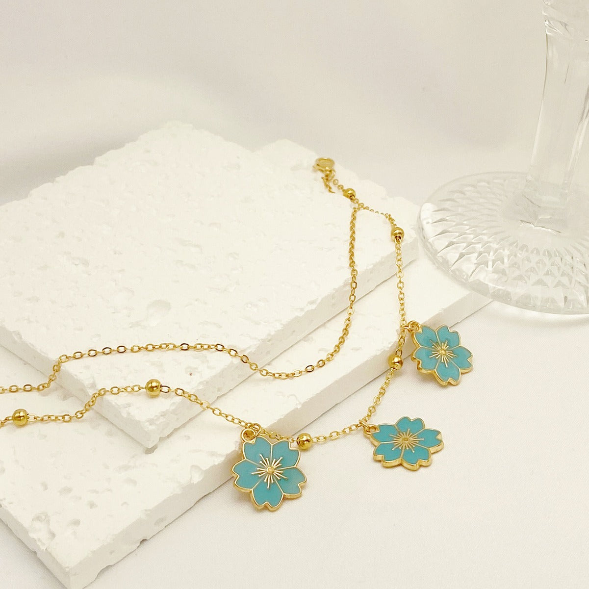 Double-layer Oil-spot Glaze Flowers Anklet