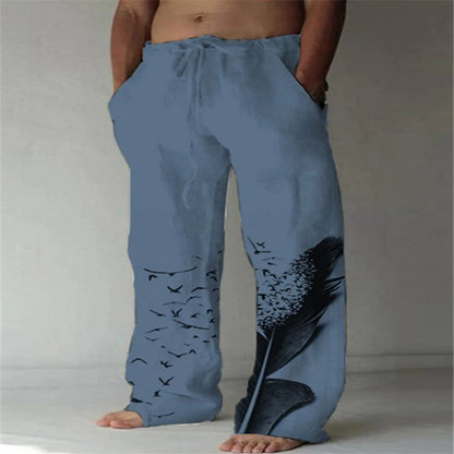 Men's Cotton Linen Printed Drawstring Trousers