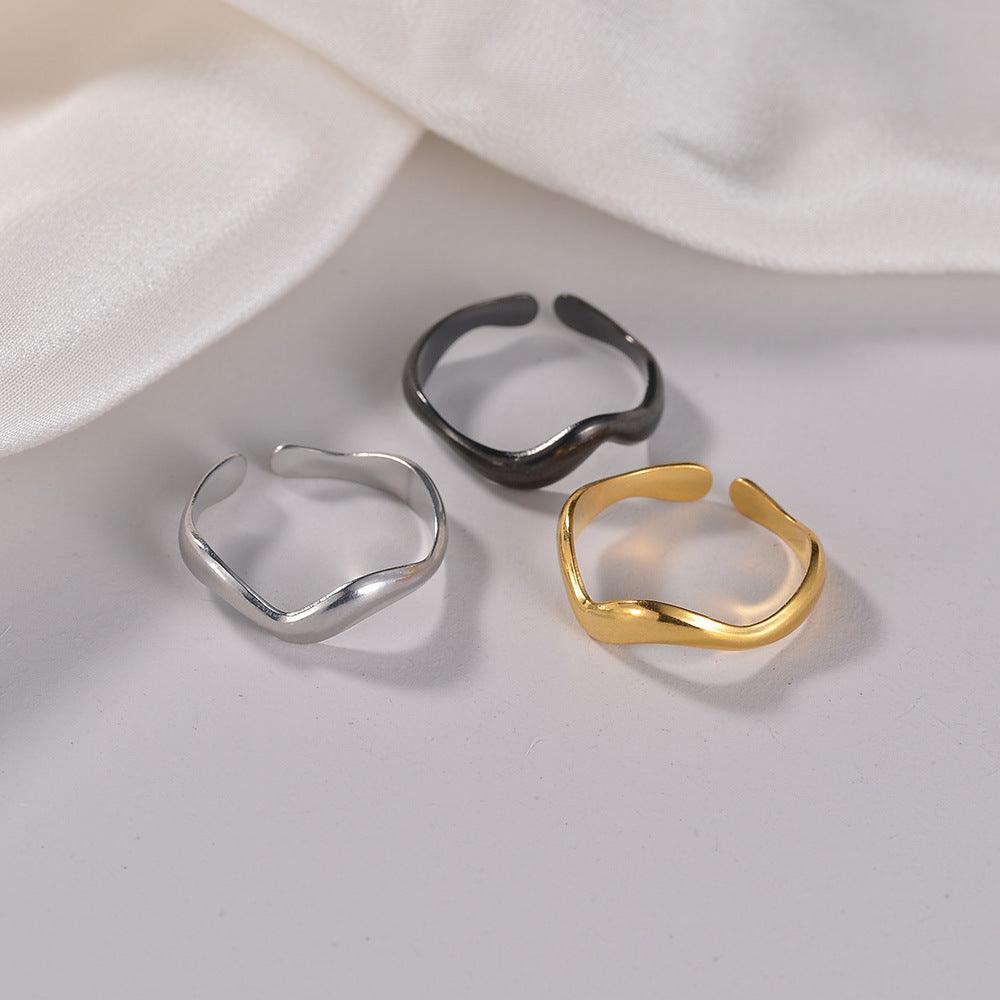 Women's Water Wave Titanium Steel Open Ring