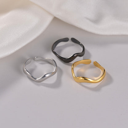 Women's Water Wave Titanium Steel Open Ring