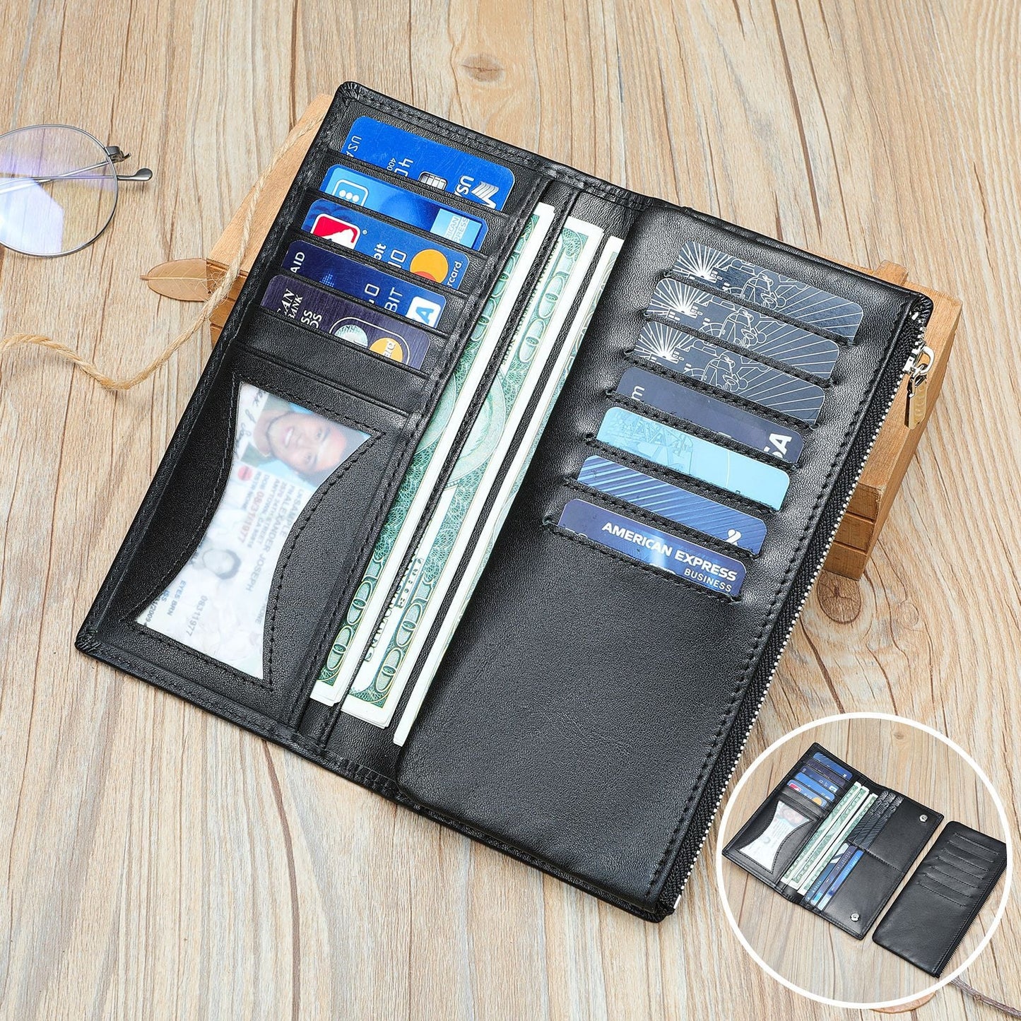 Handmade Cowhide Men's Zip Wallet Anti-theft