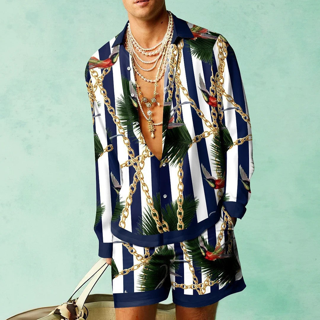 3D Print Short Sleeve Shirt Shorts Set