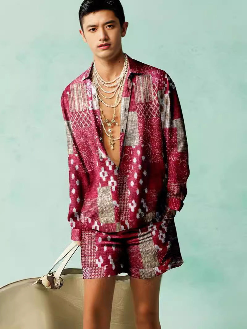 3D Print Short Sleeve Shirt Shorts Set