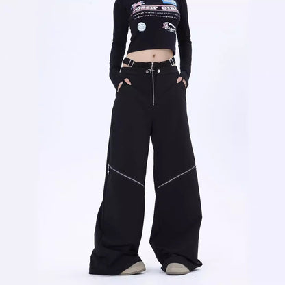 Y2K Black Cargo Pants with Zipper