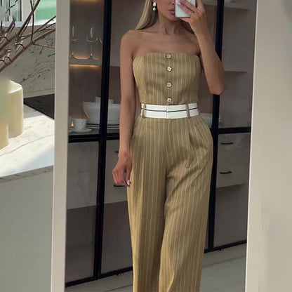 Off-Shoulder Striped Jumpsuit